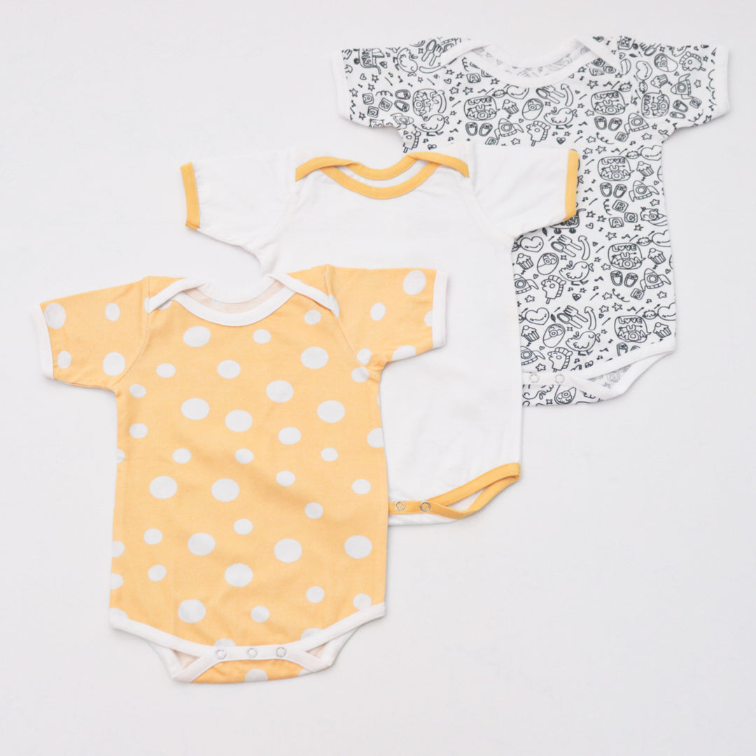 Yellow Love Bodysuits - Set Of 3