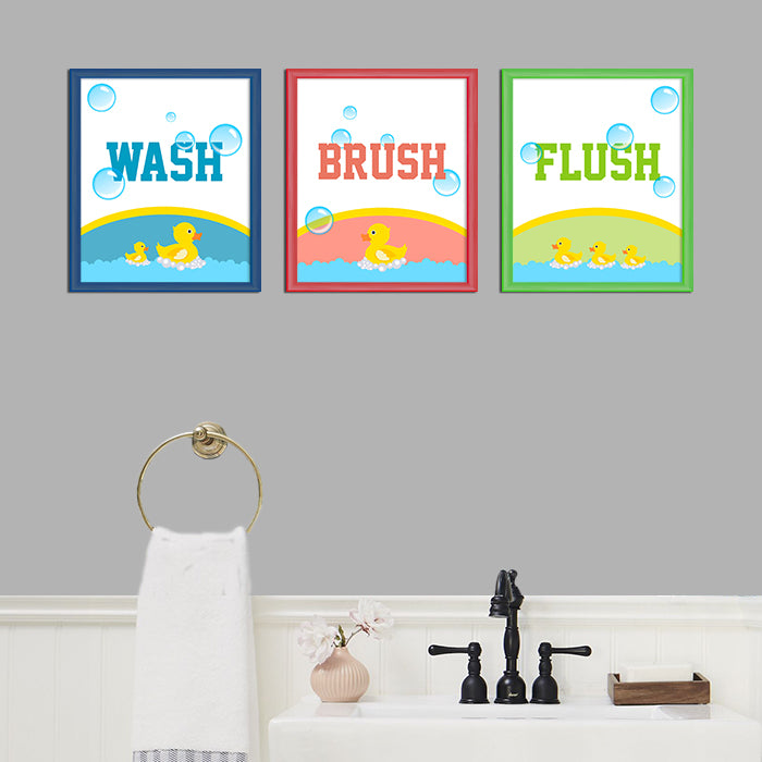 Yellow Duckies Bathroom Frames for Wall (Set of 3)