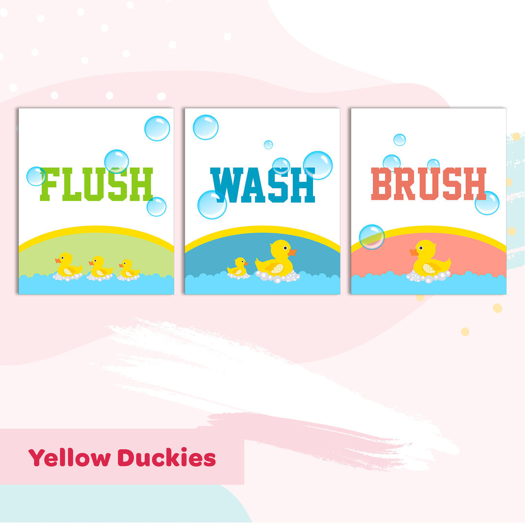 Yellow Duckies Bathroom Frames for Wall (Set of 3)