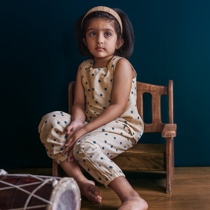 UNISEX ORGANIC INDIGO POLKA JHABLA WITH MATCHING PANTS