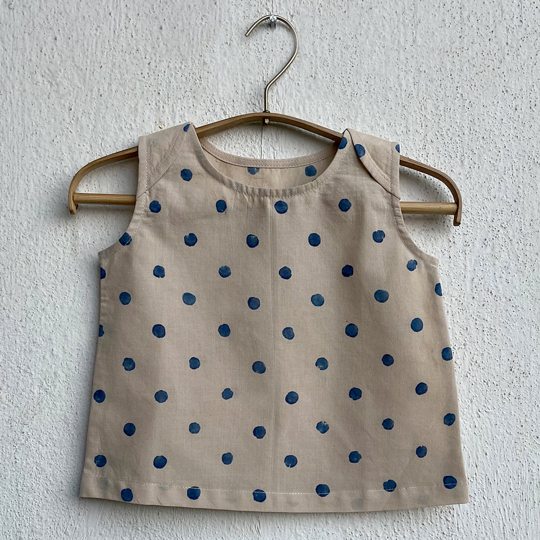 UNISEX ORGANIC INDIGO POLKA JHABLA WITH MATCHING PANTS