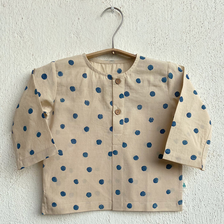 UNISEX ORGANIC INDIGO POLKA KURTA WITH MATCHING PANTS