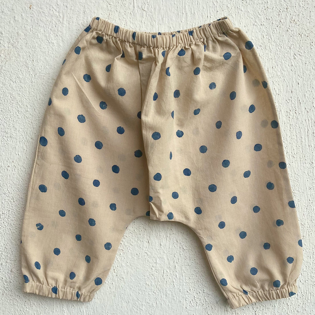 UNISEX ORGANIC INDIGO POLKA KURTA WITH MATCHING PANTS
