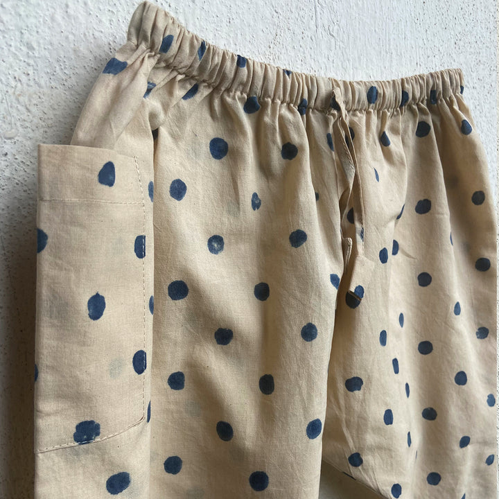 UNISEX ORGANIC INDIGO POLKA KURTA WITH MATCHING PANTS