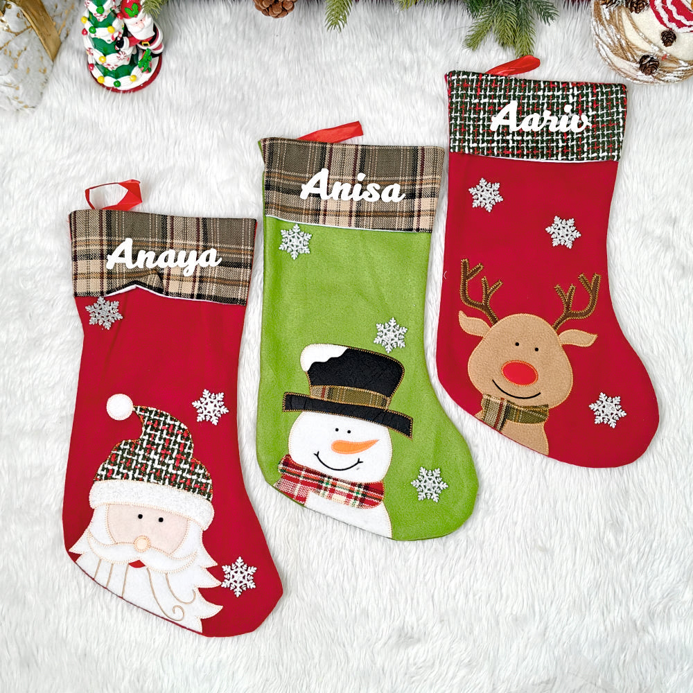 Plaid & Pine Stocking- Reindeer