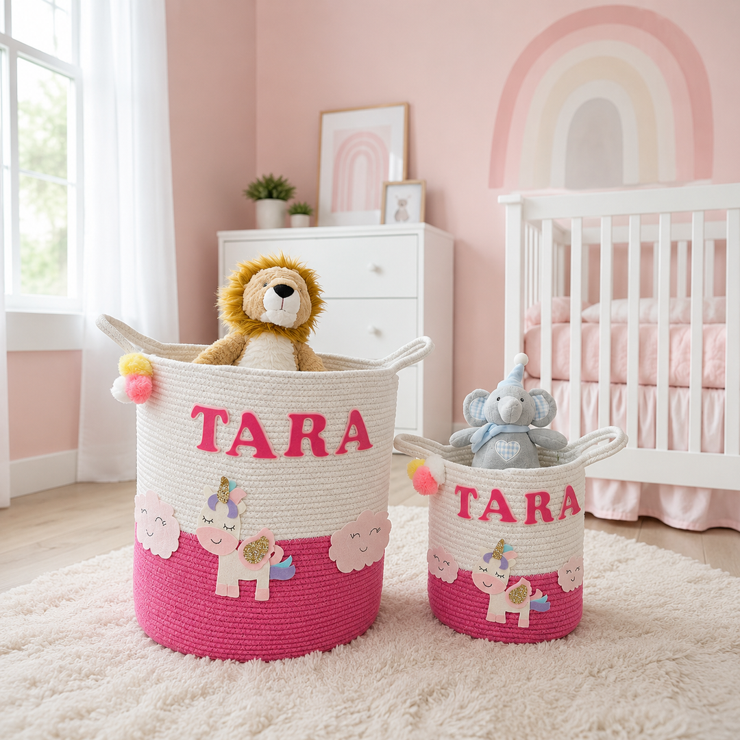 Babble Wrap Jute Cotton Storage Basket - Magical Unicorn
