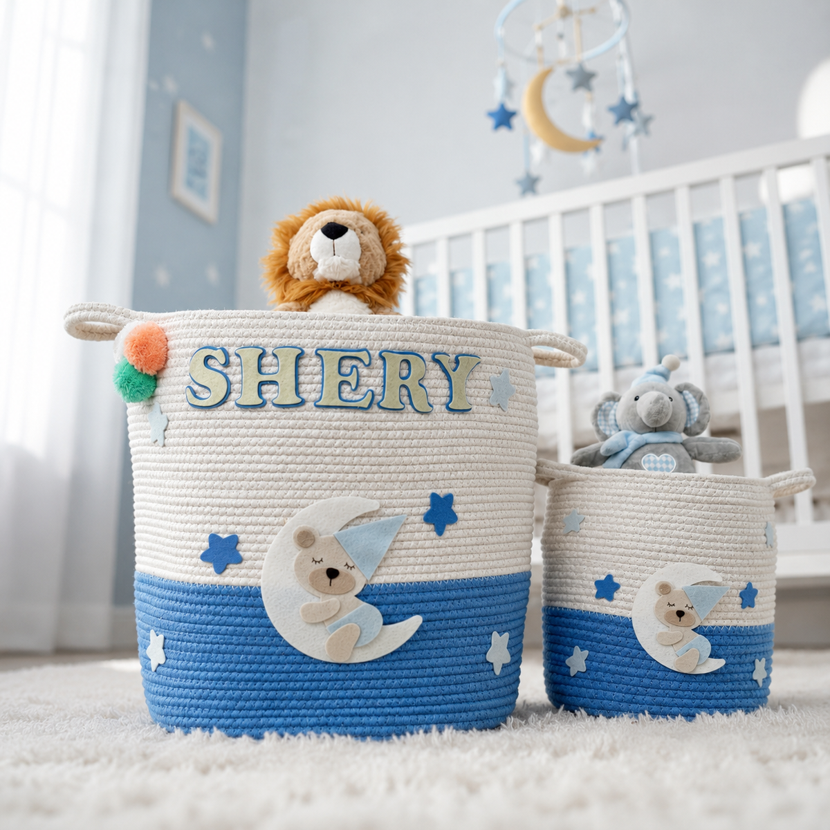 Babble Wrap Jute Cotton Storage Basket - Dreaming Teddy Bear