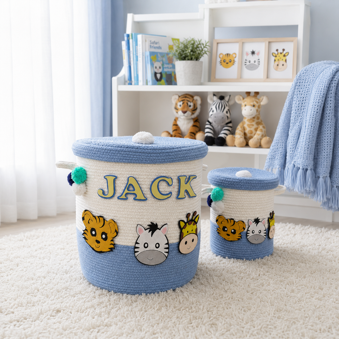 Babble Wrap Jute Cotton Storage Basket with Lid - Zooblu