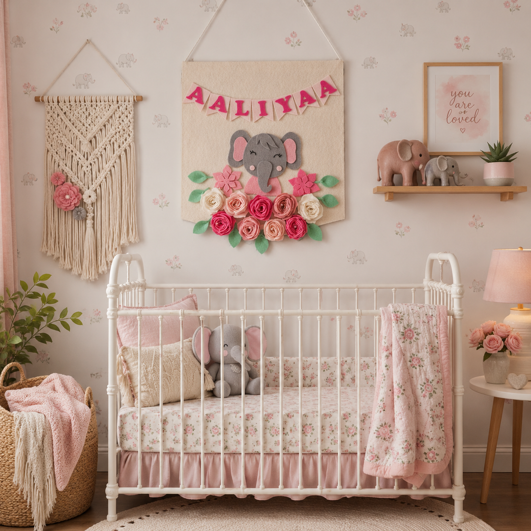 Babble Wrap Blossomy Elephant Name Hanging