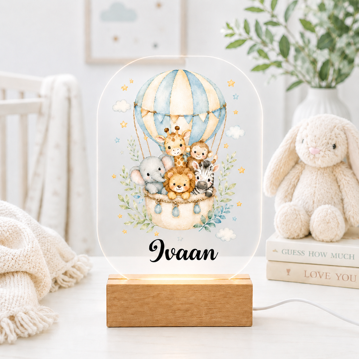Acrylic LED Night Lamp - Safari Balloon Dreams