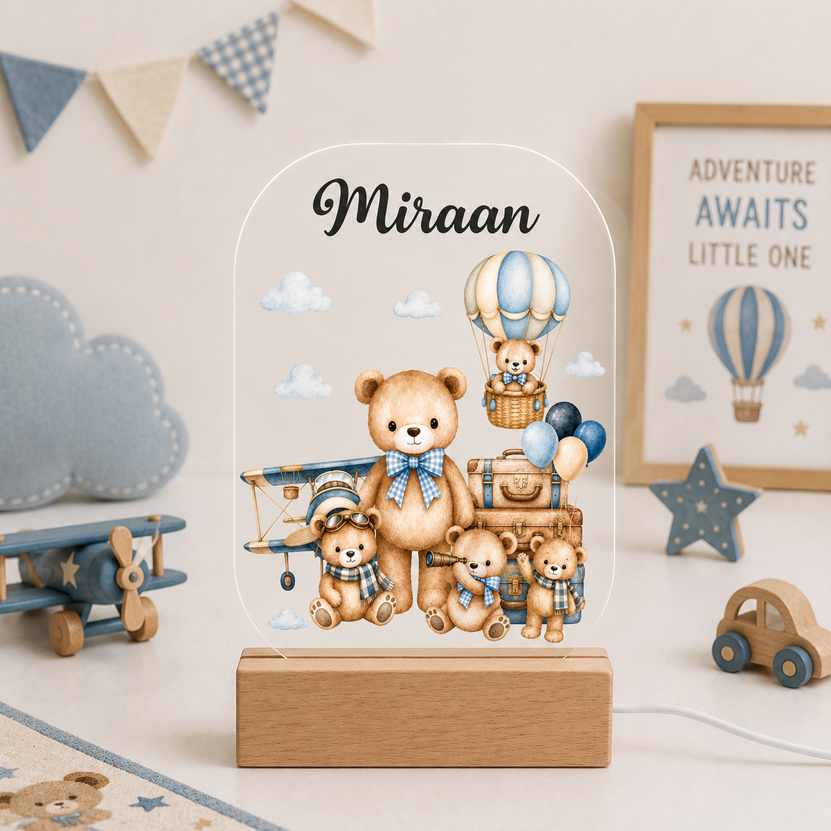 Acrylic LED Night Lamp - Teddy Travel Tales