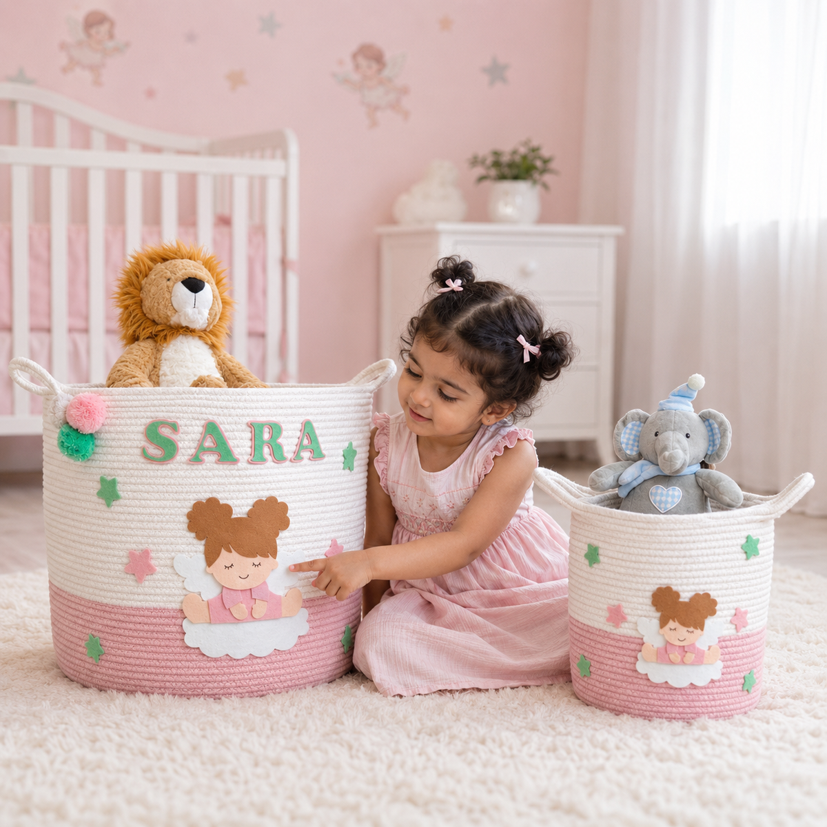 Babble Wrap Jute Cotton Storage Basket -Angel’s Cloud Haven