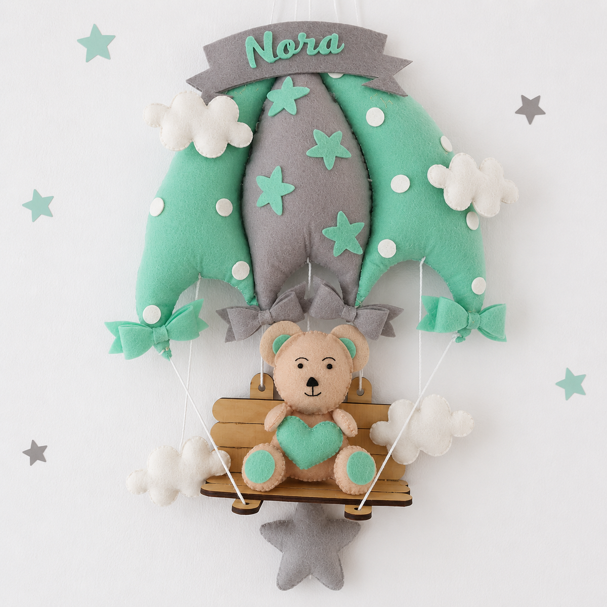 Babble Wrap Minty Green Teddy On a Swing Name Hanging