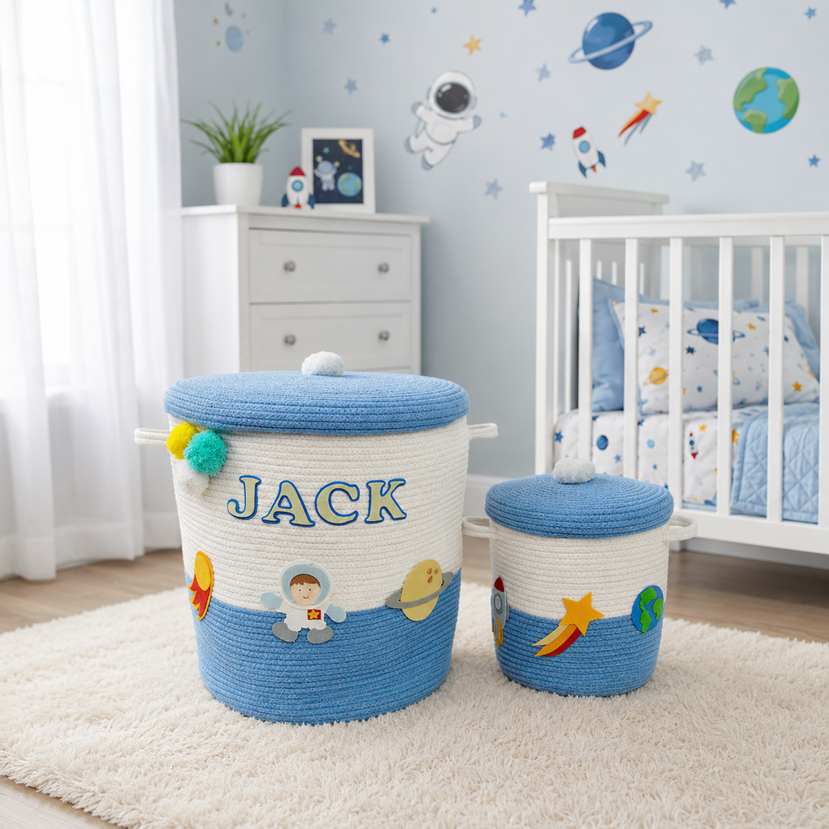 Babble Wrap Jute Cotton Storage Basket with Lid- Little Voyager