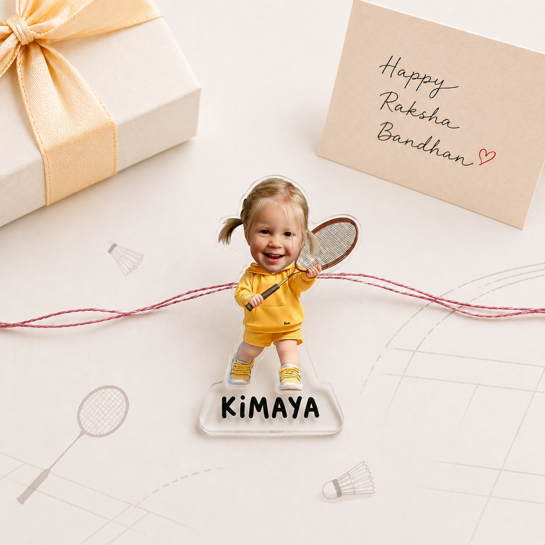 Babble Wrap Personalised Caricature Rakhi - Badminton Buddy