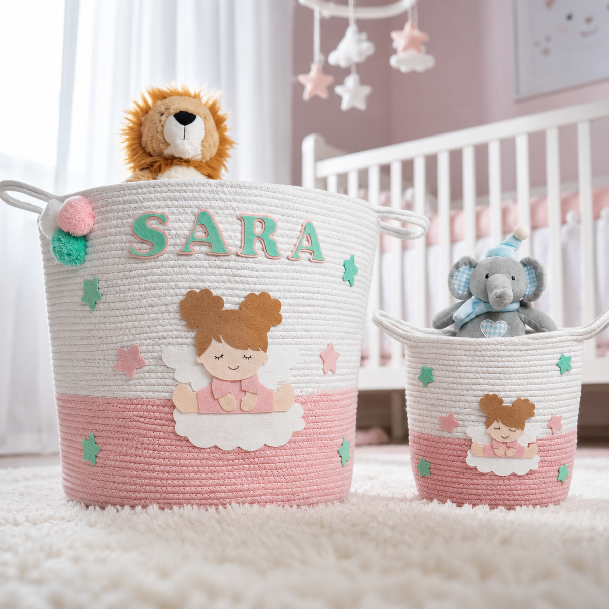 Babble Wrap Jute Cotton Storage Basket -Angel’s Cloud Haven