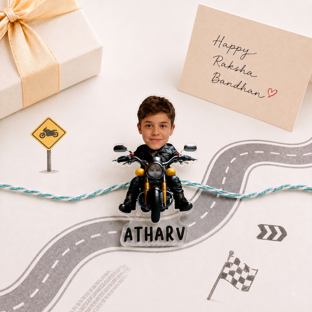 Babble Wrap Personalised Caricature Rakhi - Biker Bro