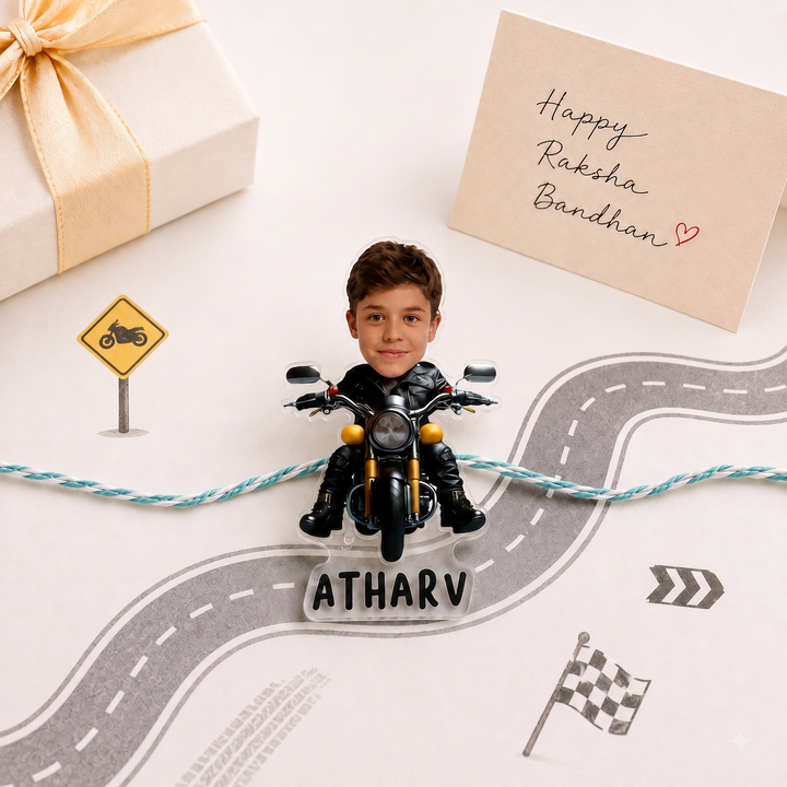 Babble Wrap Personalised Caricature Rakhi - Biker Bro