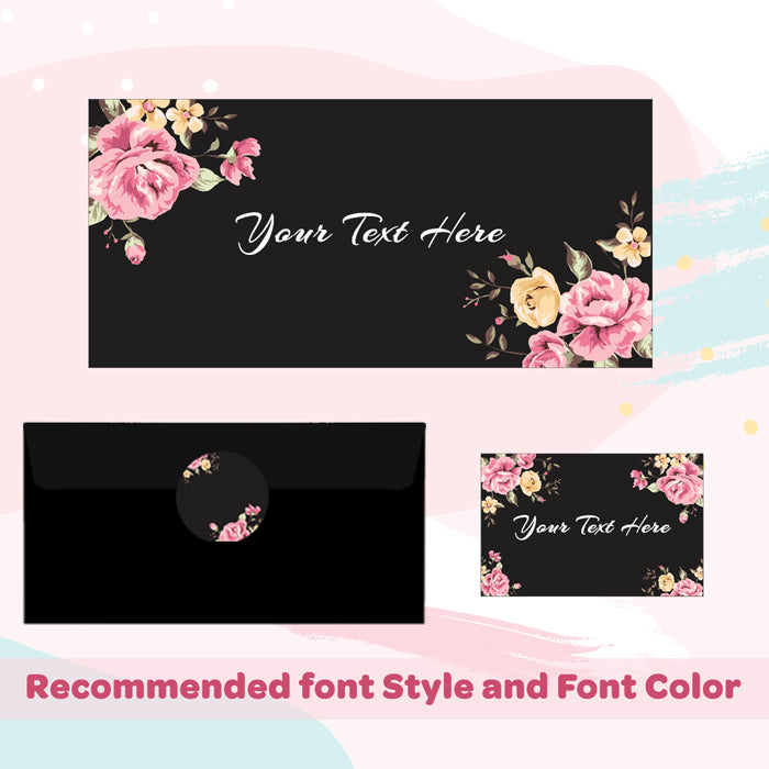 PERSONALISED GIFT ENVELOPES, CARDS & STICKERS COMBO -  BLACK ROSE, SET OF 130