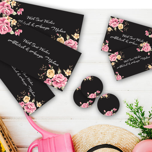 PERSONALISED GIFT ENVELOPES, CARDS & STICKERS COMBO -  BLACK ROSE, SET OF 130