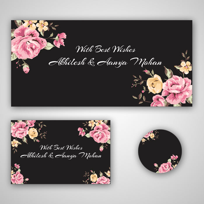 PERSONALISED GIFT ENVELOPES, CARDS & STICKERS COMBO -  BLACK ROSE, SET OF 130
