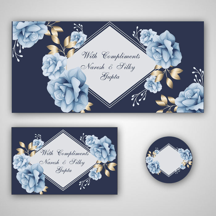 PERSONALISED GIFT ENVELOPES, CARDS & STICKERS COMBO -  BLUE ROSE, SET OF 130