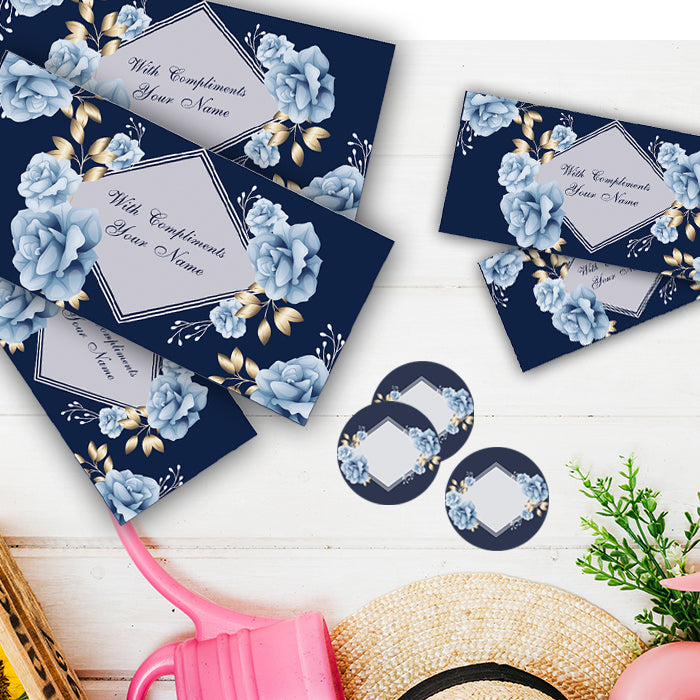 PERSONALISED GIFT ENVELOPES, CARDS & STICKERS COMBO -  BLUE ROSE, SET OF 130