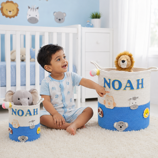Babble Wrap Jute Cotton Storage Basket - Animal Adventure