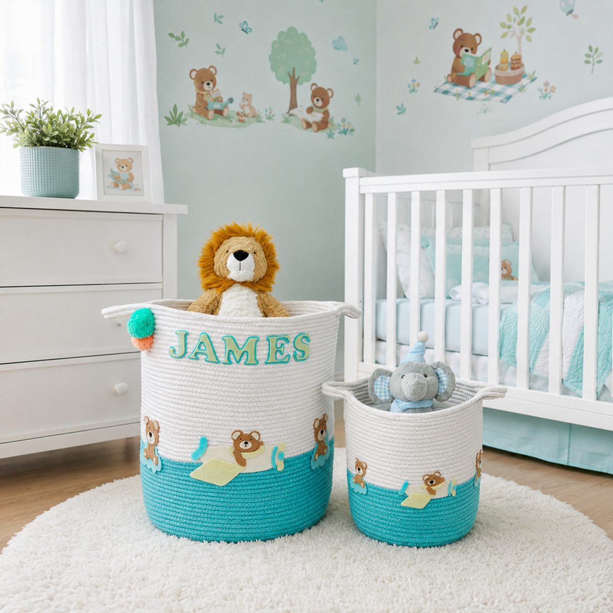 Babble Wrap Jute Cotton Storage Basket - Teddy's Sky Adventure