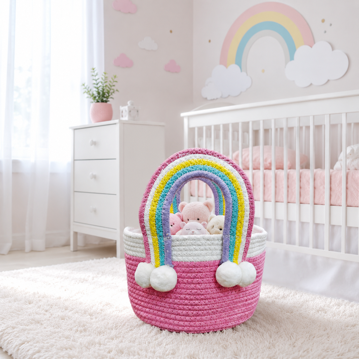 Babble Wrap Jute Cotton Storage Basket - Rainbow