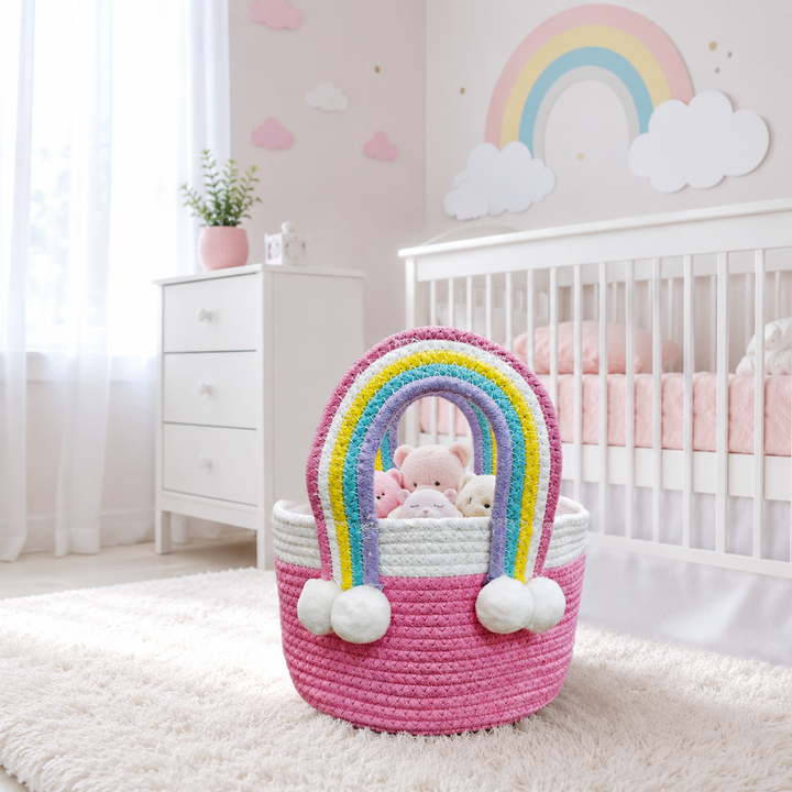 Babble Wrap Jute Cotton Storage Basket - Rainbow