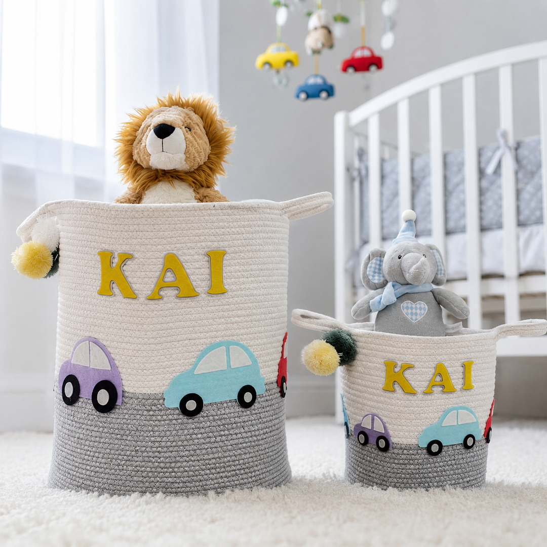 Babble Wrap Jute Cotton Storage Basket - Vintage Vroom