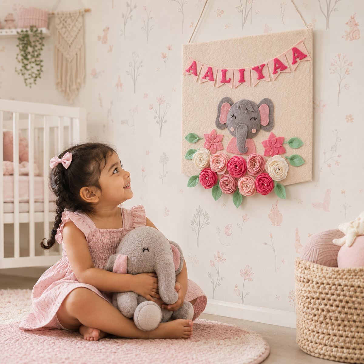 Babble Wrap Blossomy Elephant Name Hanging