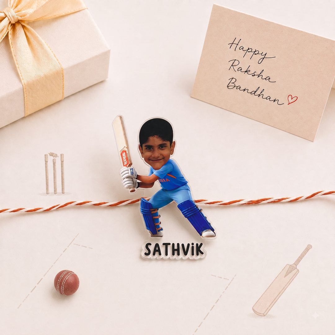 Babble Wrap Personalised Caricature Rakhi - Cricket Craze