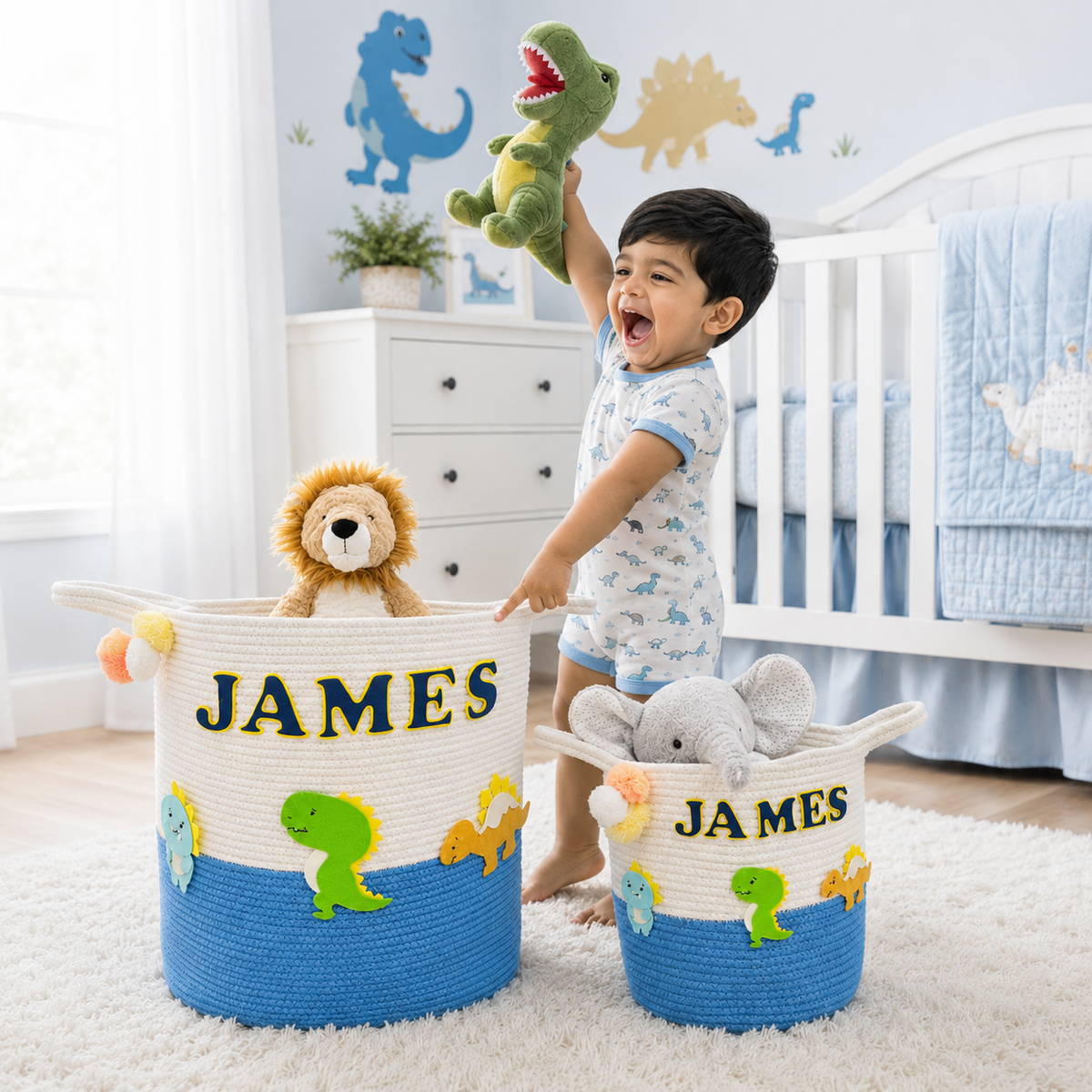 Babble Wrap Jute Cotton Storage Basket - T-Rex Treasures