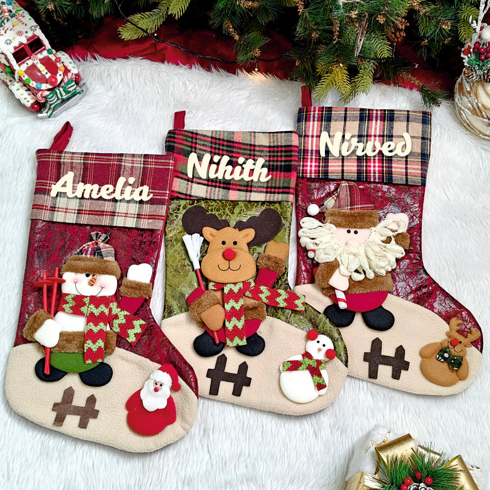 Classic Plaid Holiday Stocking - Santa