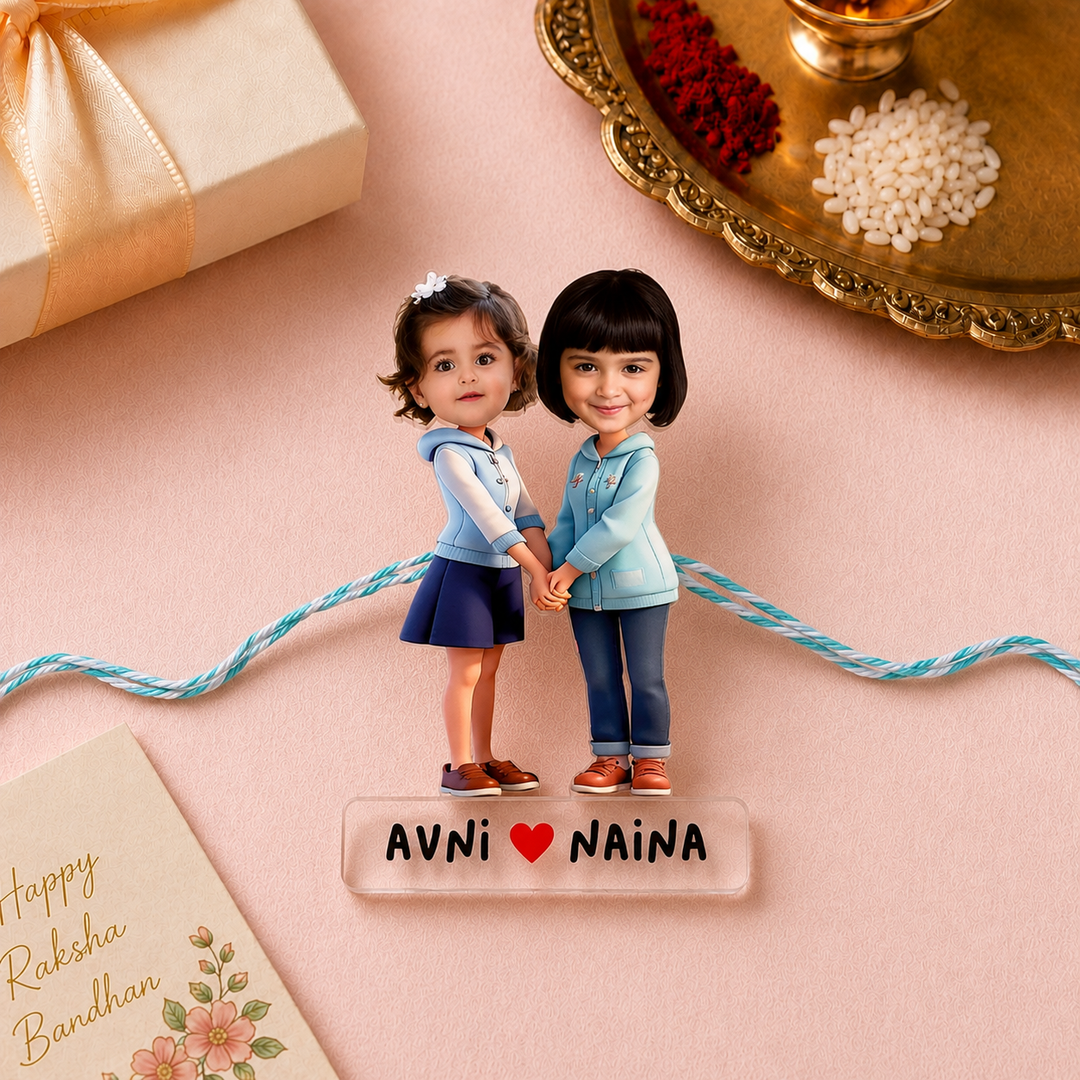 Babble Wrap Personalised Caricature Rakhi - Dynamic Duo