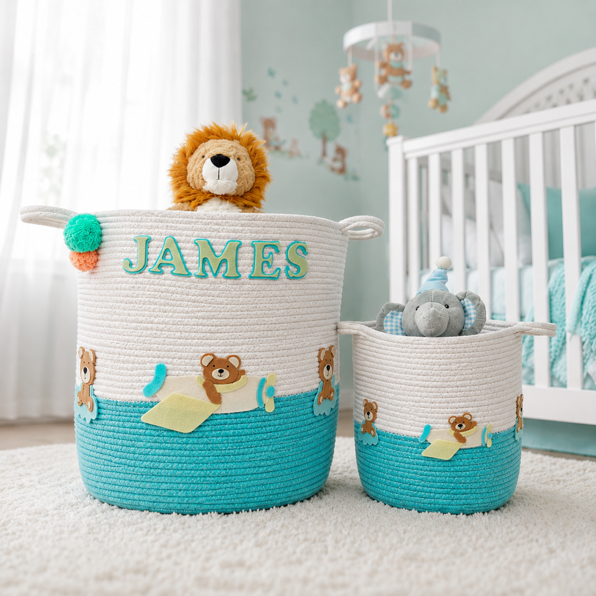Babble Wrap Jute Cotton Storage Basket - Teddy's Sky Adventure