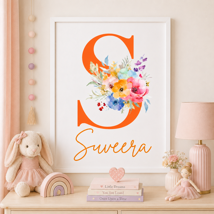 Birth Statistics Frame - Floral Letter Love