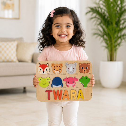 Personalised Wooden Name Puzzle- Fauna (8 Elements)