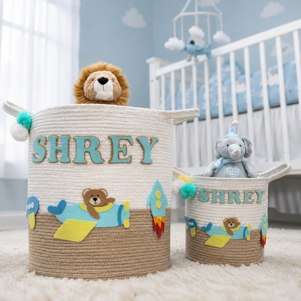 Babble Wrap Jute Cotton Storage Basket - Skybound Teddy