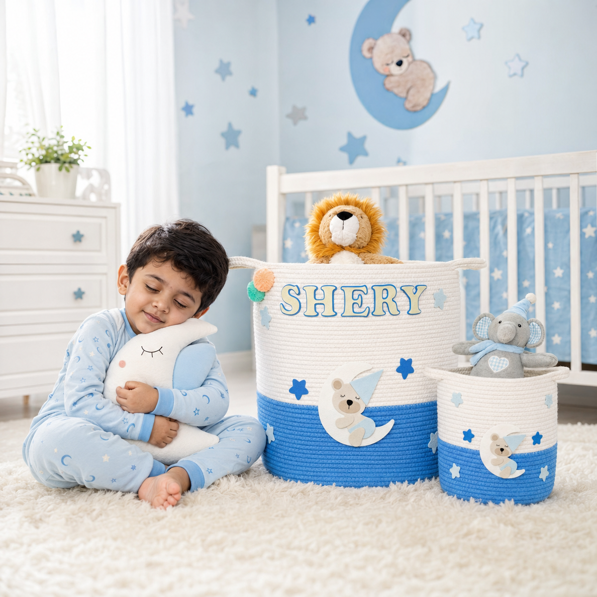 Babble Wrap Jute Cotton Storage Basket - Dreaming Teddy Bear