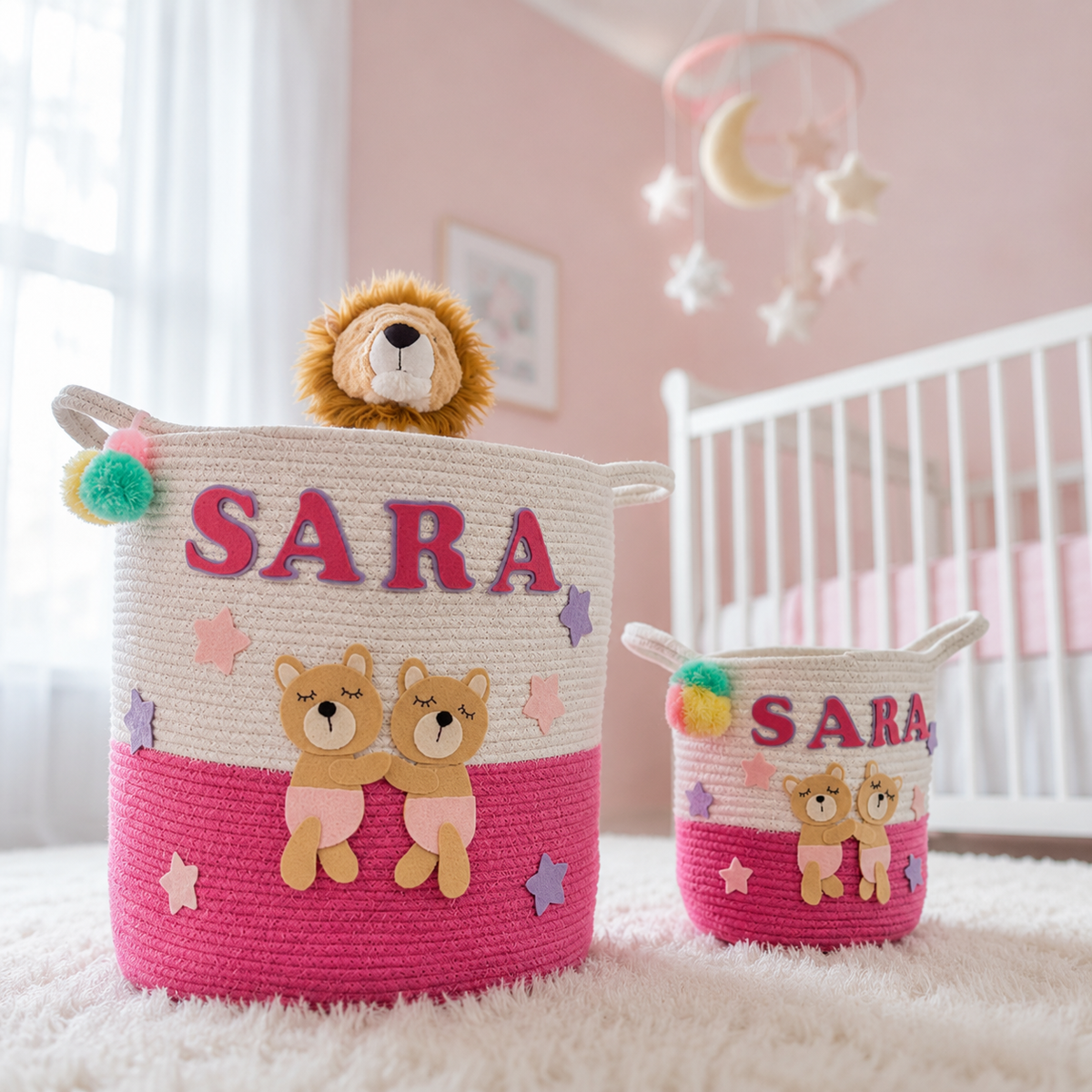 Babble Wrap Jute Cotton Storage Basket - Bear Hugs