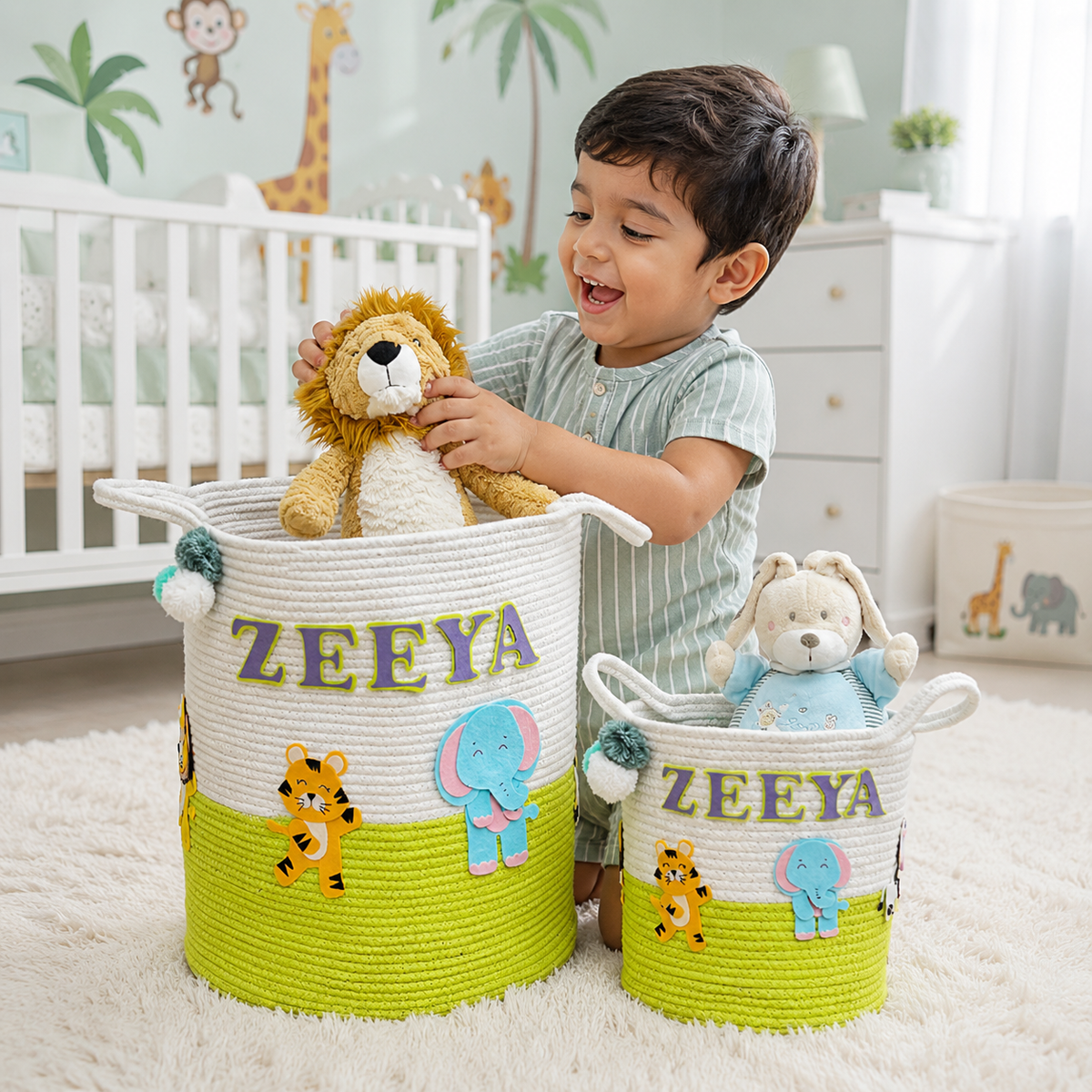 Babble Wrap Jute Cotton Storage Basket - Animal Kingdom