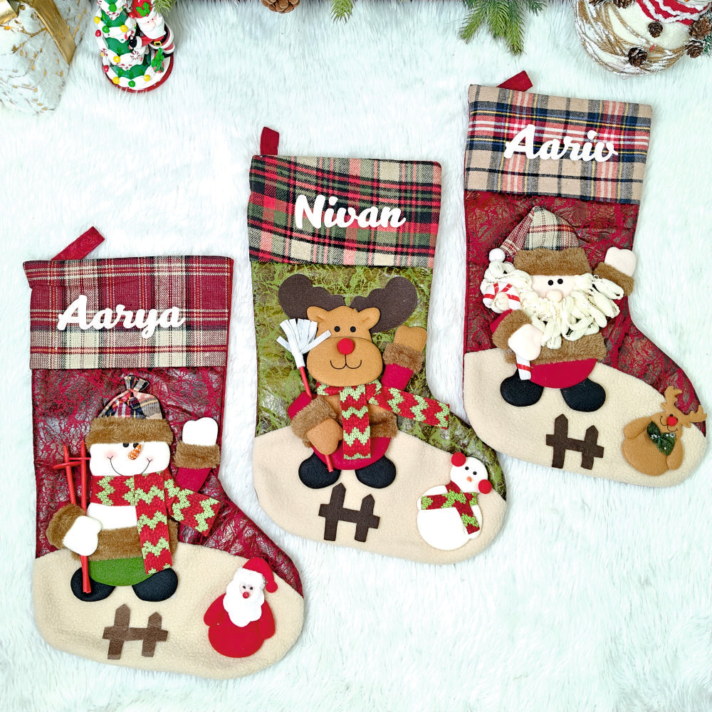 Classic Plaid Holiday Stocking - Santa