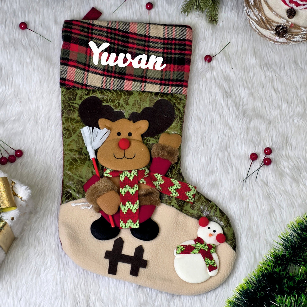 Classic Plaid Holiday Stocking - Reindeer