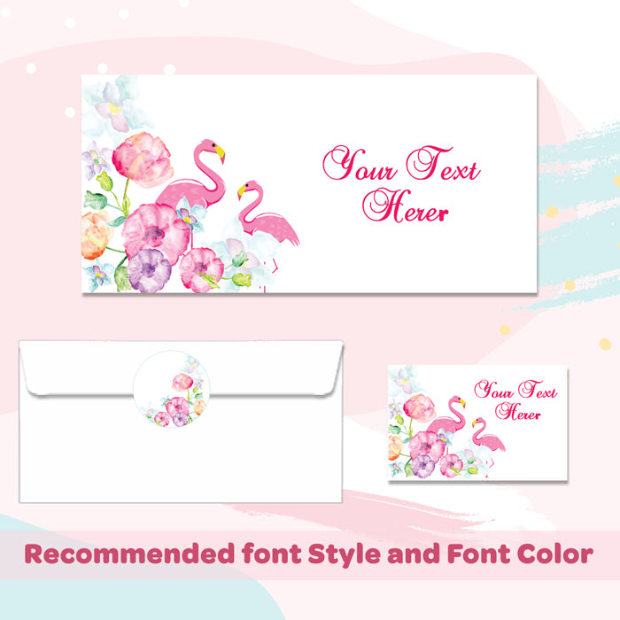 PERSONALISED GIFT ENVELOPES, CARDS & STICKERS COMBO - FLAMINGO BIRD, SET OF 130