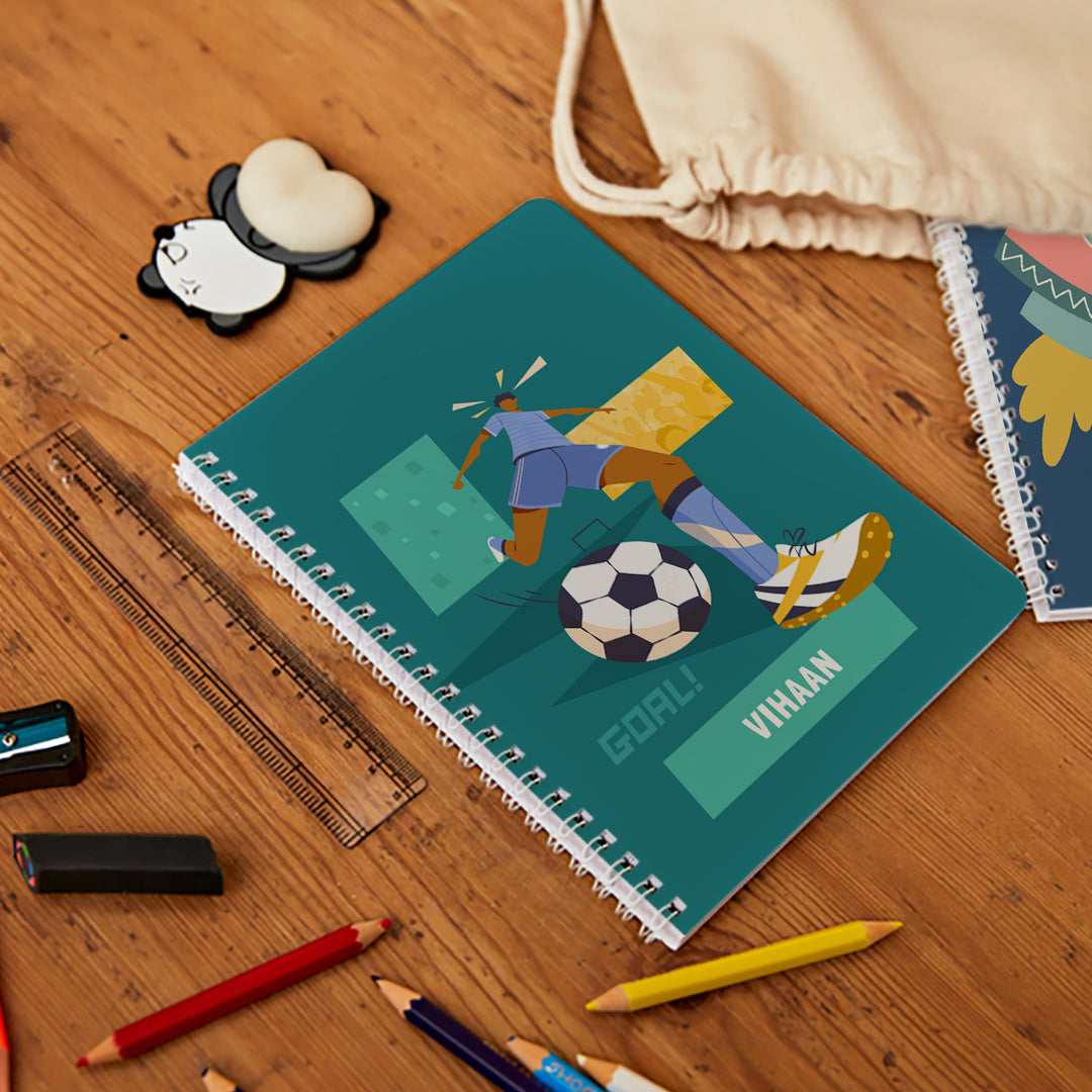 Personalised Spiral Notebook - Football Goals Boy