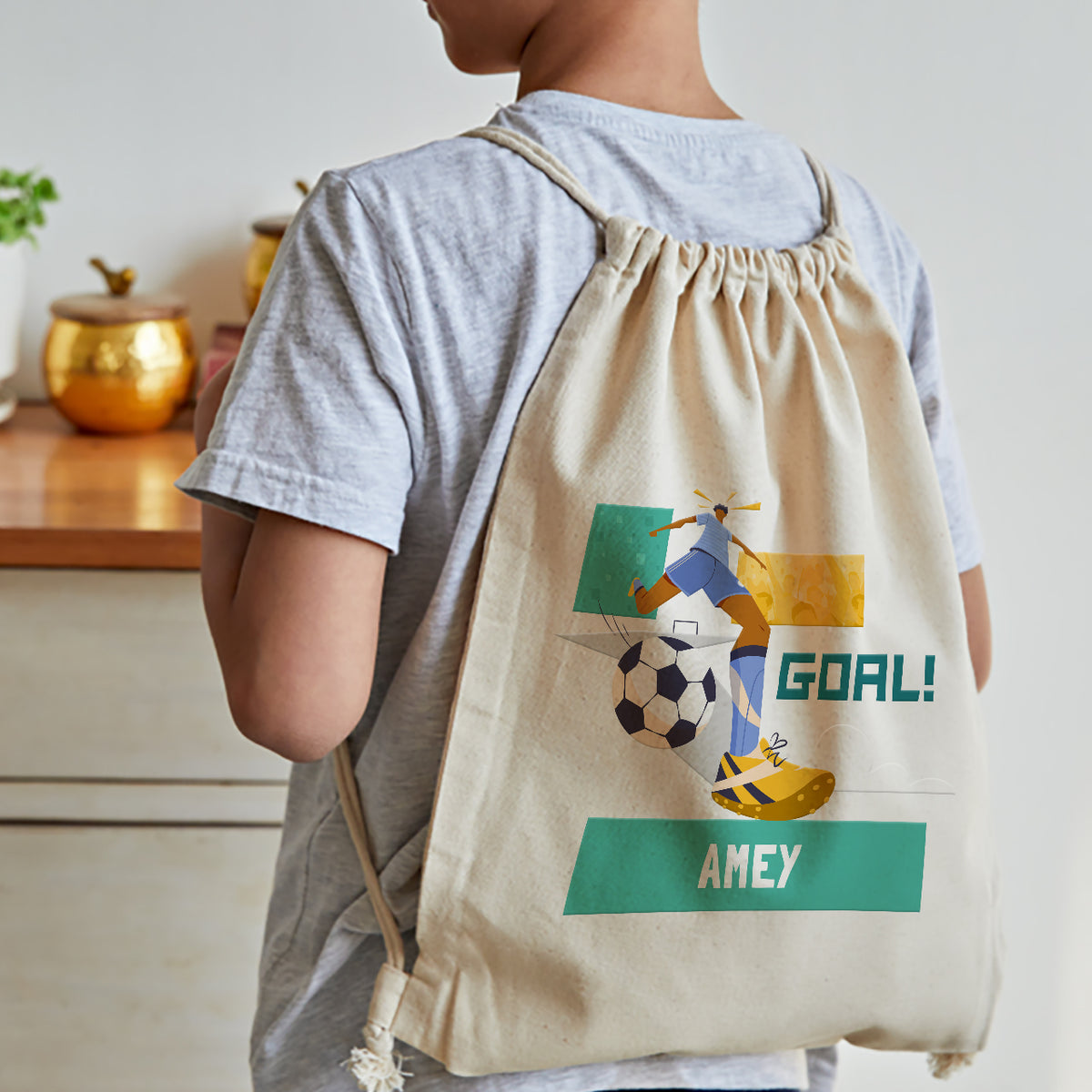 Personalised Drawstring Bag - FootBall Goals Boy