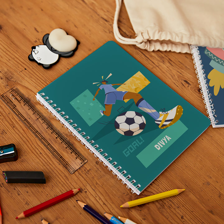 Personalised Spiral Notebook - Football Goals Girl